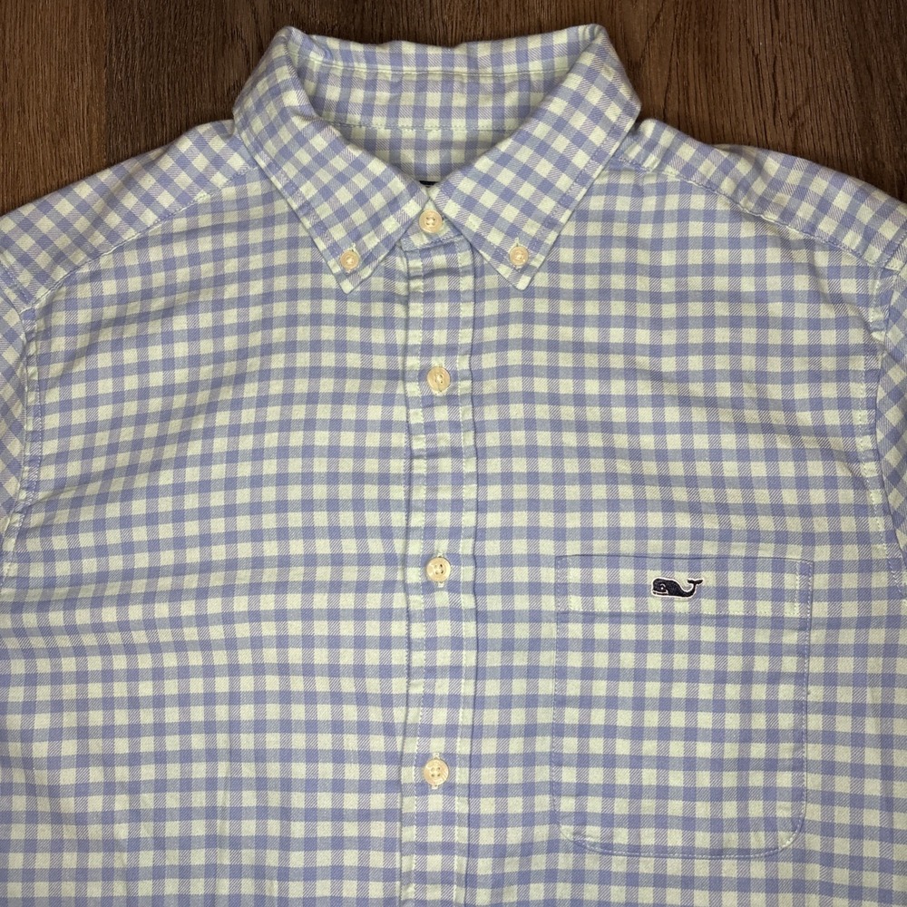 Vineyard Vines Tucker Shirt‎ Medium Blue Check Cotton Linen Classic Long Sleeve